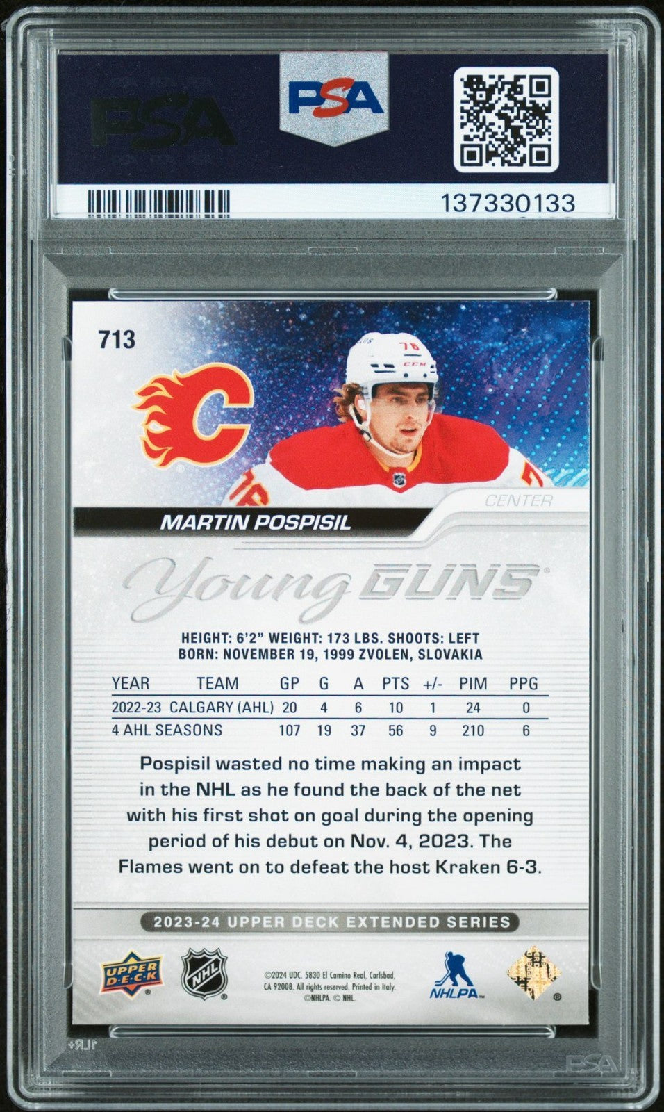 2023-24 Upper Deck Upper Deck Extended Series #713 Martin Pospisil PSA 9 Graded trading card