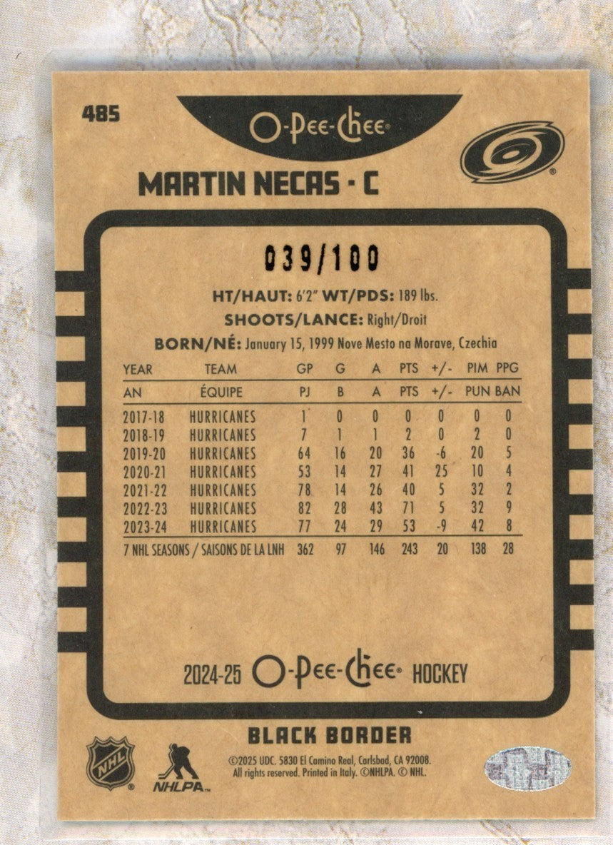 2024-25 O-Pee-Chee O-Pee-Chee #485 Martin Necas 100 Raw trading card