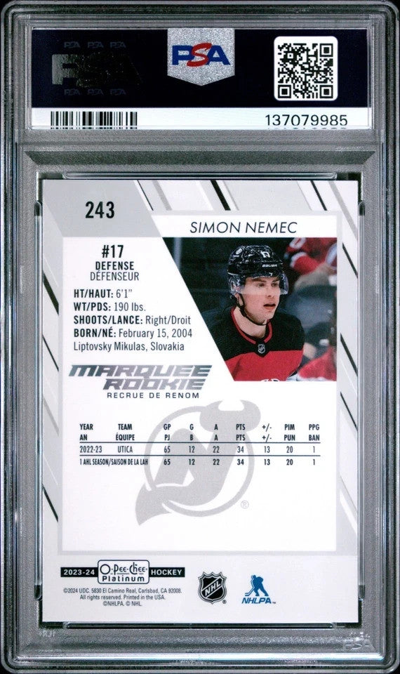 2023-24 O-Pee-Chee Platinum O-Pee-Chee #243 Simon Nemec PSA 10 Graded trading card