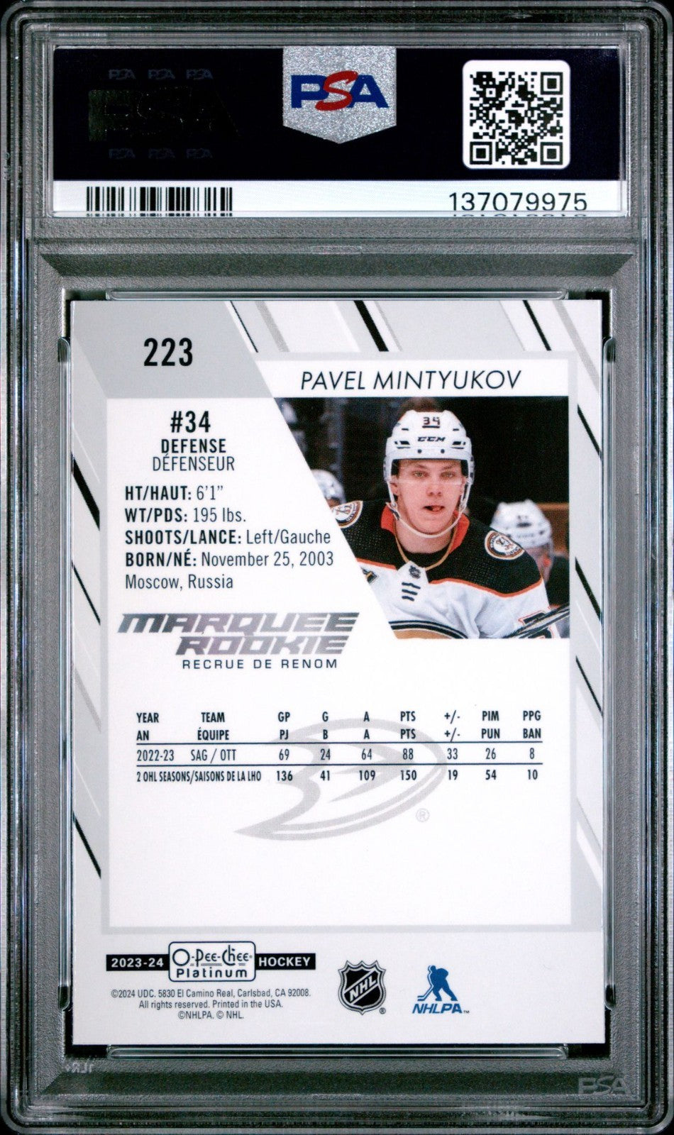 2023-24 O-Pee-Chee O-Pee-Chee #223 Pavel Mintyukov MAR PSA 9 Graded trading card