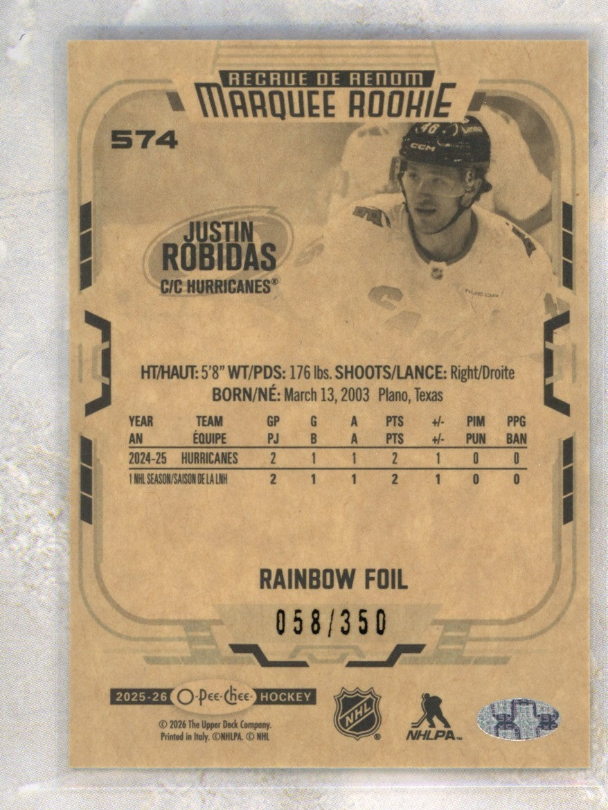 2025-26 O-Pee-Chee O-Pee-Chee #574 Justin Robidas 350 Raw trading card