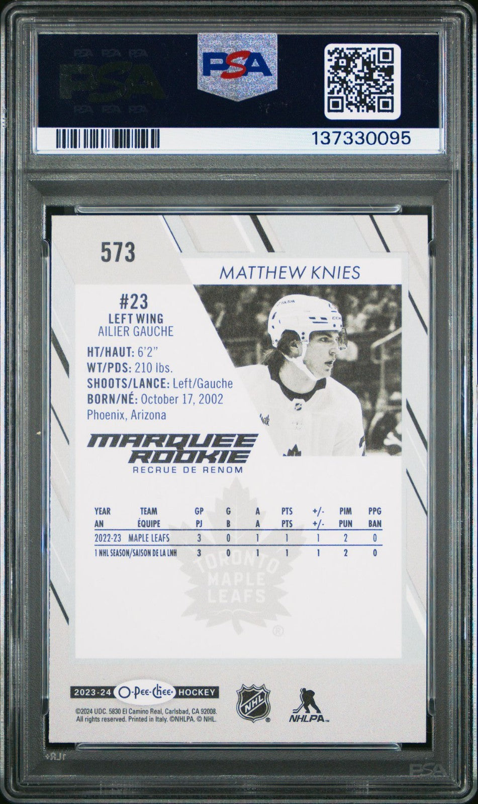 2023 O-Pee-Chee Marquee Rookie #573 MATTHEW KNIES PSA 10