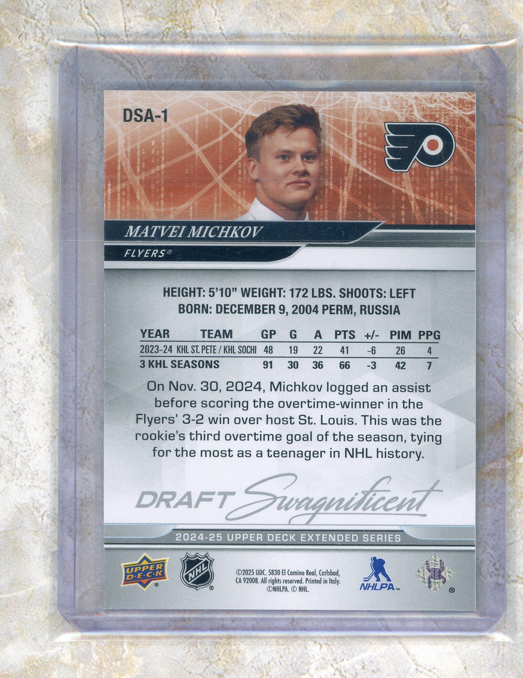 2024-25 Upper Deck Extended Series Matvei Michkov Draft Swagnificent #DSA-1 Raw