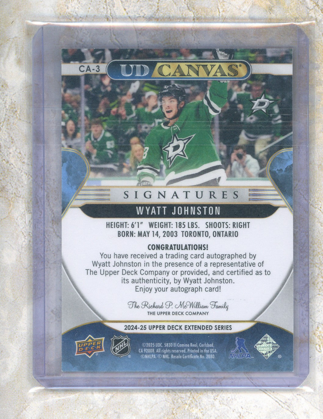 2024-25 Upper Deck Extended Series Wyatt Johnston UD Canvas Signatures #CA-3 /25 Raw
