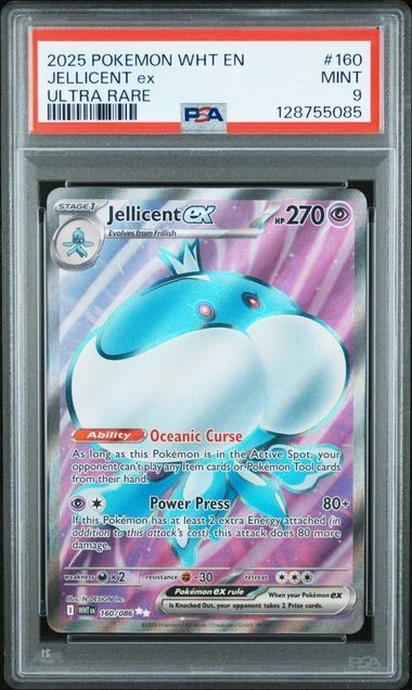 2025 Pokemon WHT EN-White Flare #160 Jellicent Ex UR PSA 9 Graded trading card