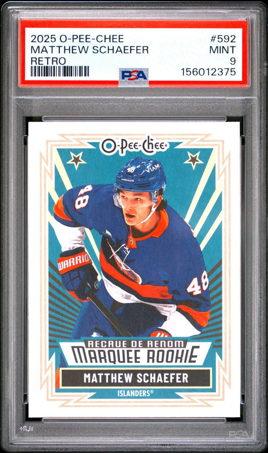 2025-26 O-Pee-Chee O-Pee-Chee #592 Matthew Schaefer PSA 9 Graded trading card