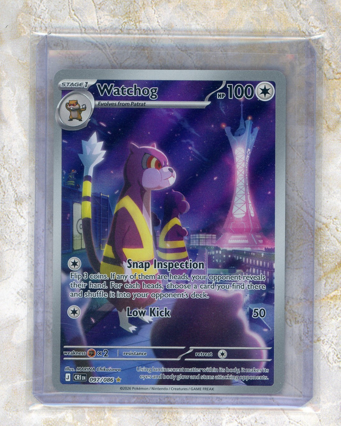 2026 Pokemon CRI EN-Chaos Rising #097 Watchog IR Raw trading card