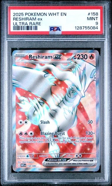 2025 Pokemon WHT EN-White Flare #158 Reshiram Ex UR PSA 9 Graded trading card
