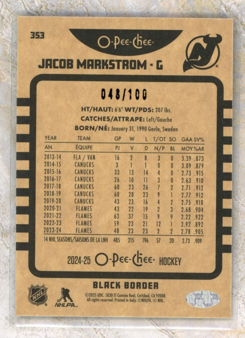 2024-25 O-Pee-Chee O-Pee-Chee #353 Jacobkstrom 100 Raw trading card