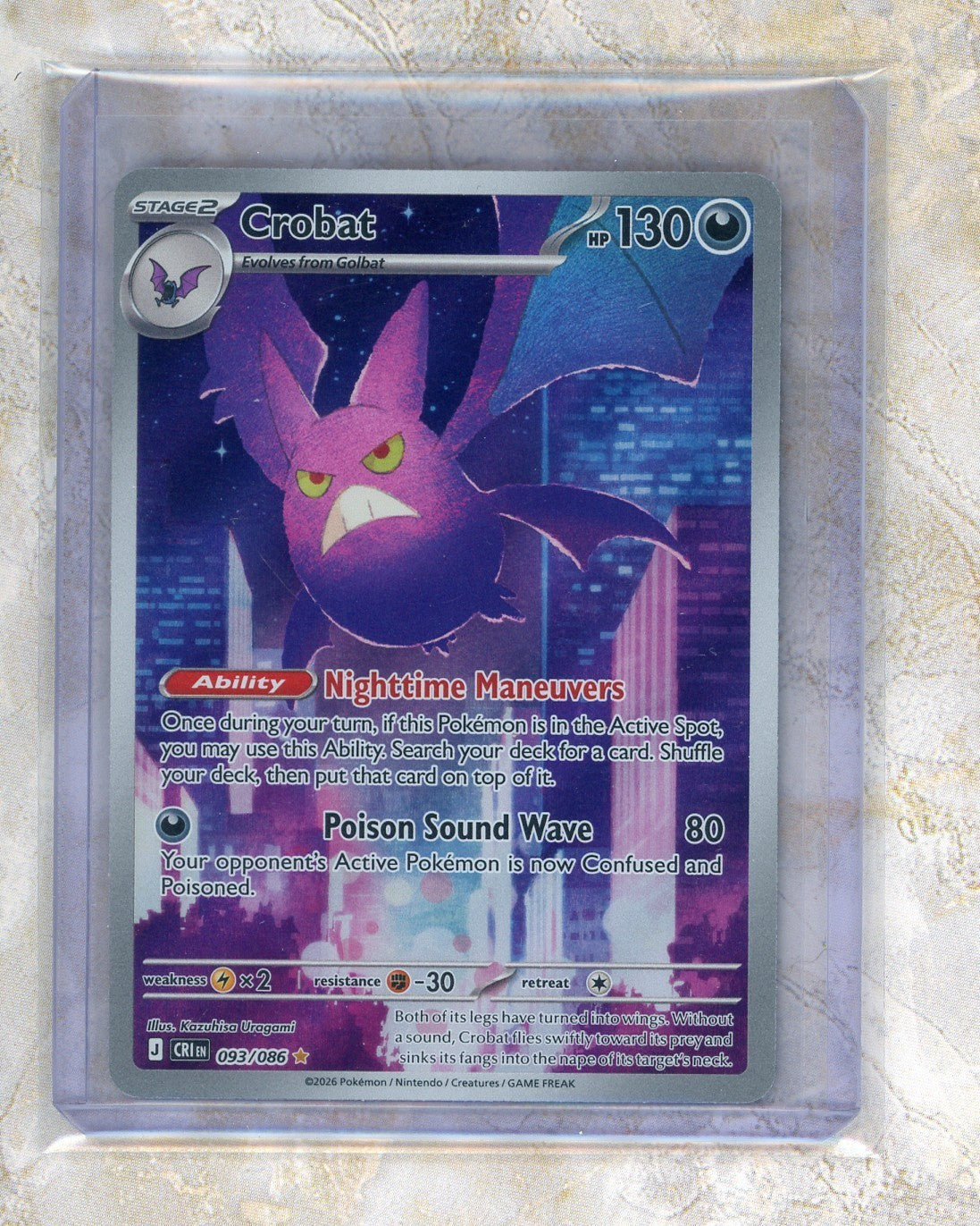 2026 Pokemon CRI EN-Chaos Rising #093 Crobat IR Raw trading card