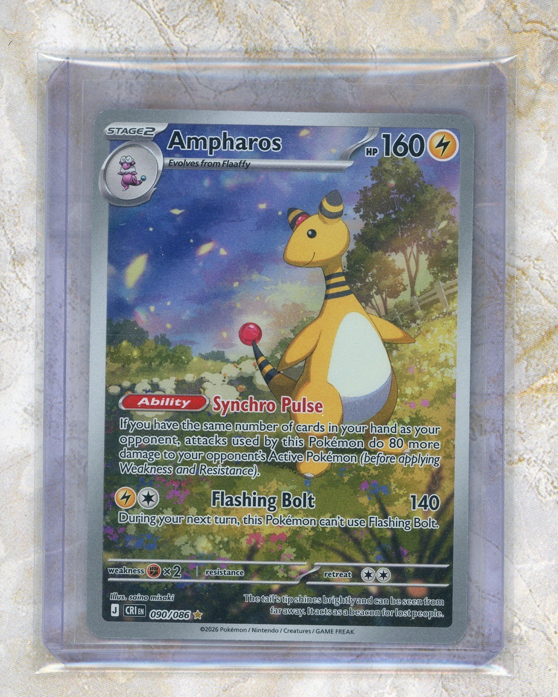 2026 Pokemon CRI EN-Chaos Rising #090 Ampharos IR Raw trading card