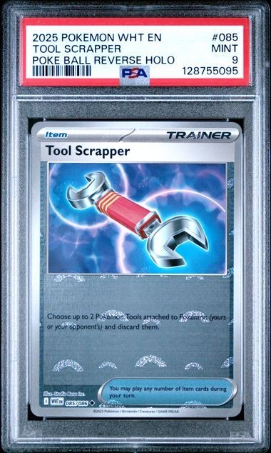 2025 Pokemon WHT EN-White Flare #085 Tool Scrapper Poke Ball Reverse PSA 9 Graded trading card