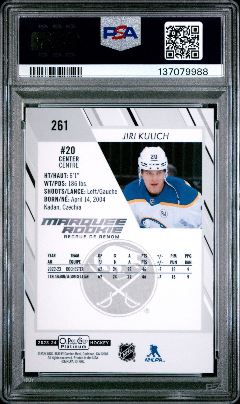 2023-24 O-Pee-Chee Platinum O-Pee-Chee #261 Jiri Kulich PSA 10 Graded trading card