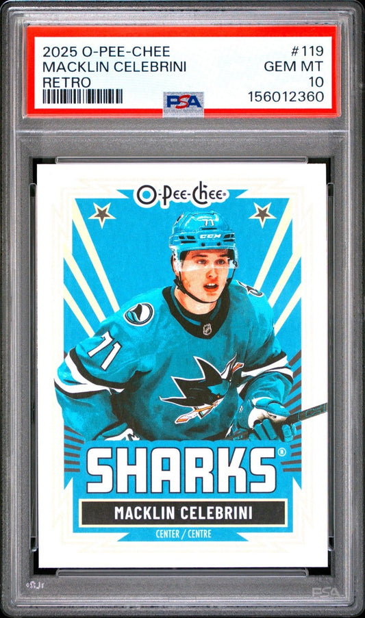 2025-26 O-Pee-Chee O-Pee-Chee #119 Macklin Celebrini PSA 10 Graded trading card