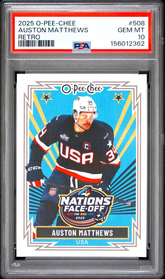 2025-26 O-Pee-Chee O-Pee-Chee #508 Auston Matthews PSA 10 Graded trading card