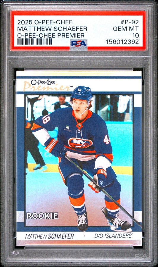 2025-26 O-Pee-Chee O-Pee-Chee #P-92 Matthew Schaefer PSA 10 Graded trading card
