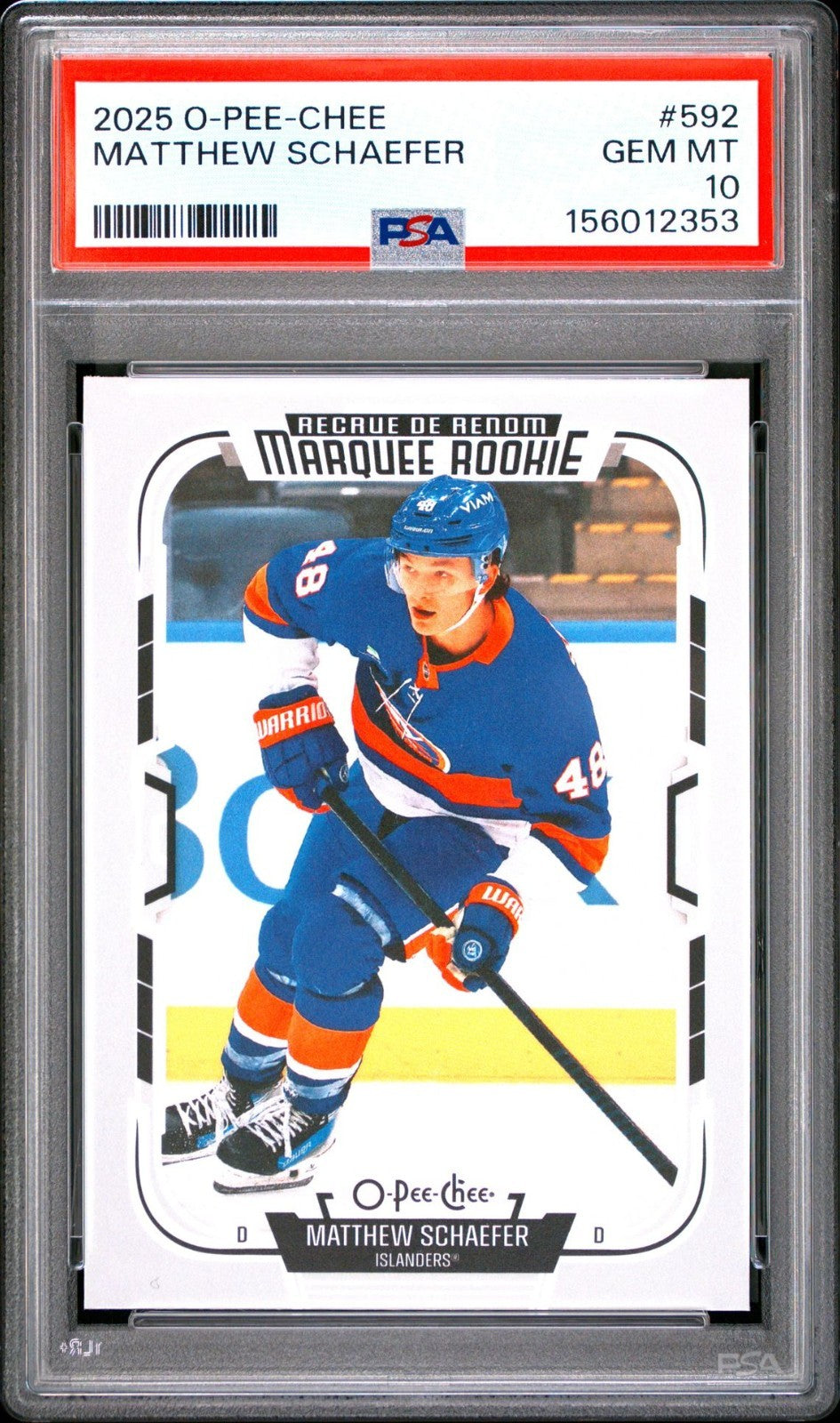 2025-26 O-Pee-Chee O-Pee-Chee #592 Matthew Schaefer PSA 10 Graded trading card