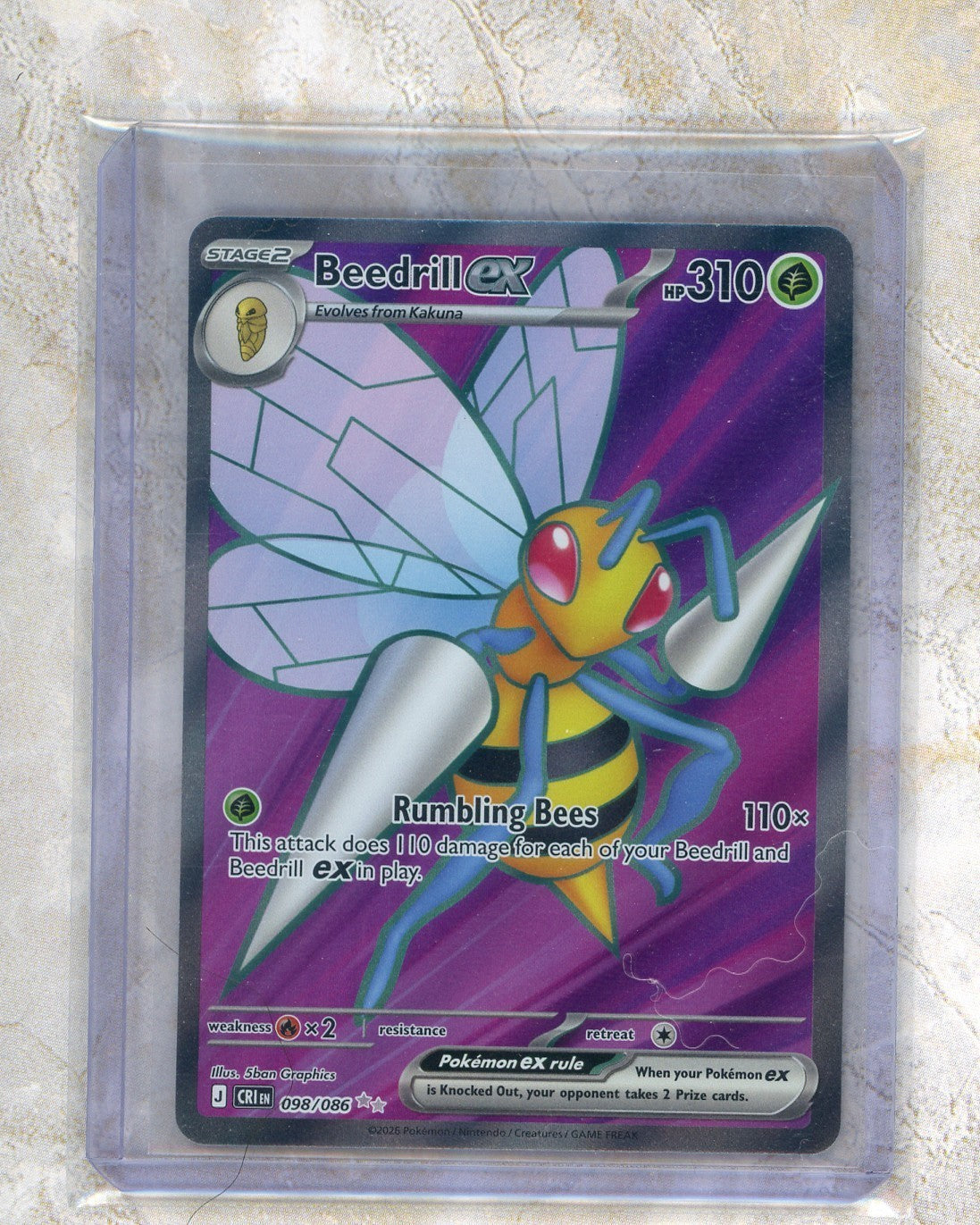 2026 Pokemon CRI EN-Chaos Rising #098 Beedrill Ex Raw trading card