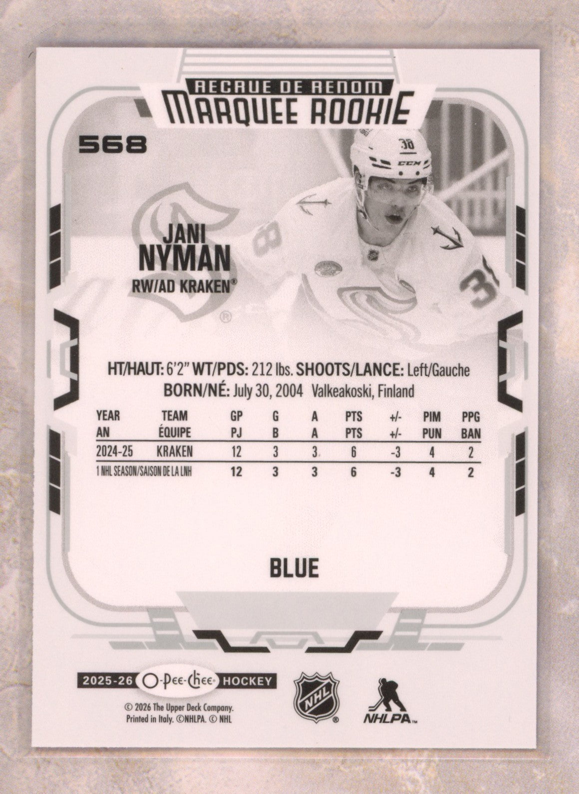 2025-26 O-Pee-Chee O-Pee-Chee #350 Jani Nyman Ultra Rare Raw trading card