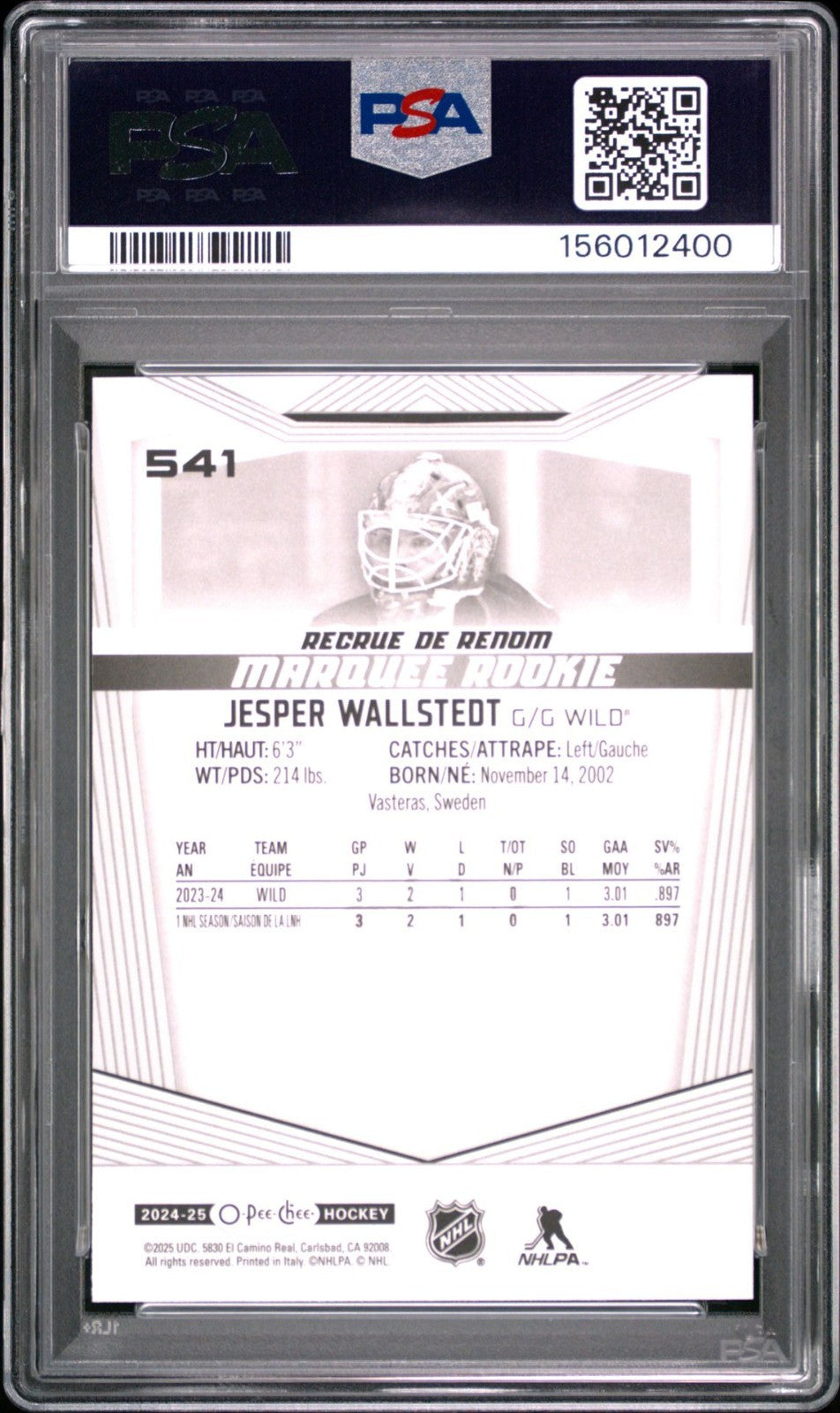 2024-25 O-Pee-Chee O-Pee-Chee #541 Jesper Wallstedt MAR PSA 10 Graded trading card