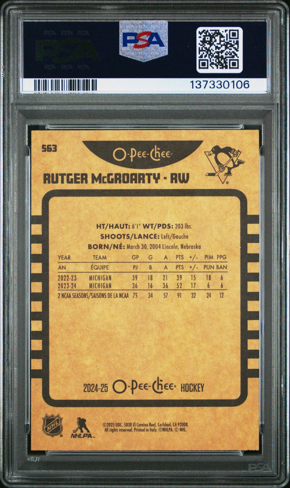 2024-25 O-Pee-Chee O-Pee-Chee #563 Rutger McGroarty PSA 10 Graded trading card