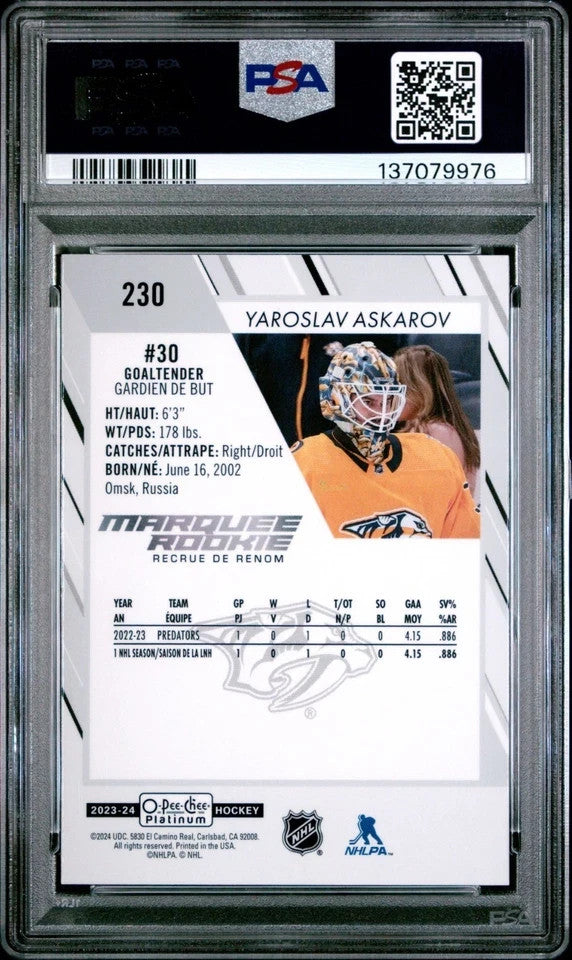 2023-24 O-Pee-Chee Platinum O-Pee-Chee #230 Yaroslav Askarov PSA 9 Graded trading card