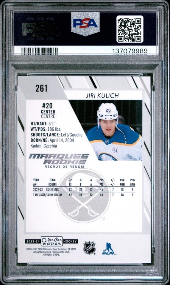 2023-24 O-Pee-Chee Platinum O-Pee-Chee #261 Jiri Kulich PSA 10 Graded trading card