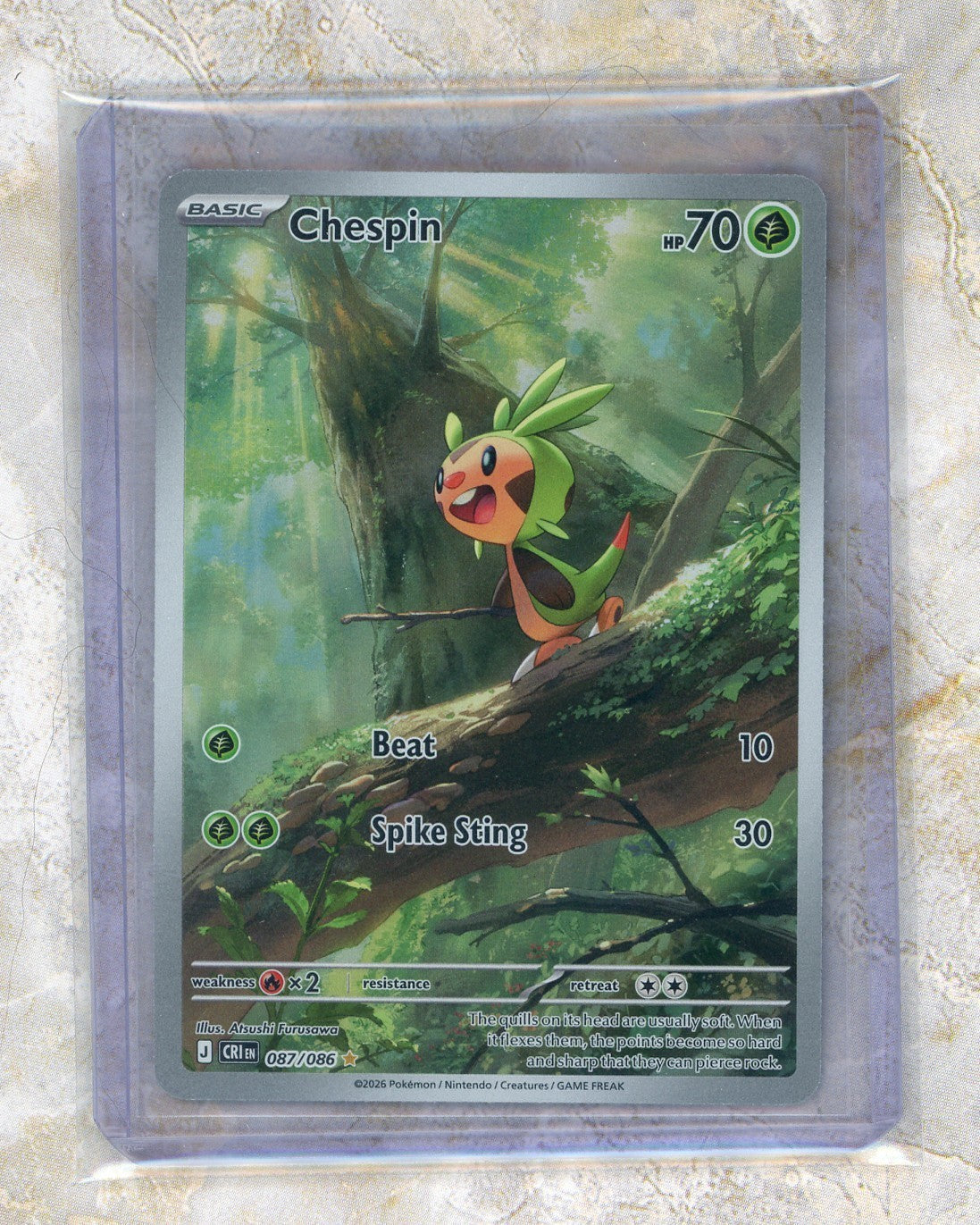 2026 Pokemon CRI EN-Chaos Rising #087 Chespin IR Raw trading card