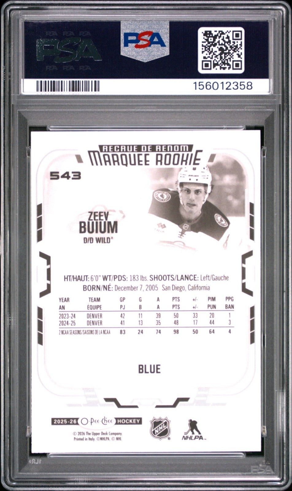 2025-26 O-Pee-Chee O-Pee-Chee #543 Zeev Buium PSA 9 Graded trading card