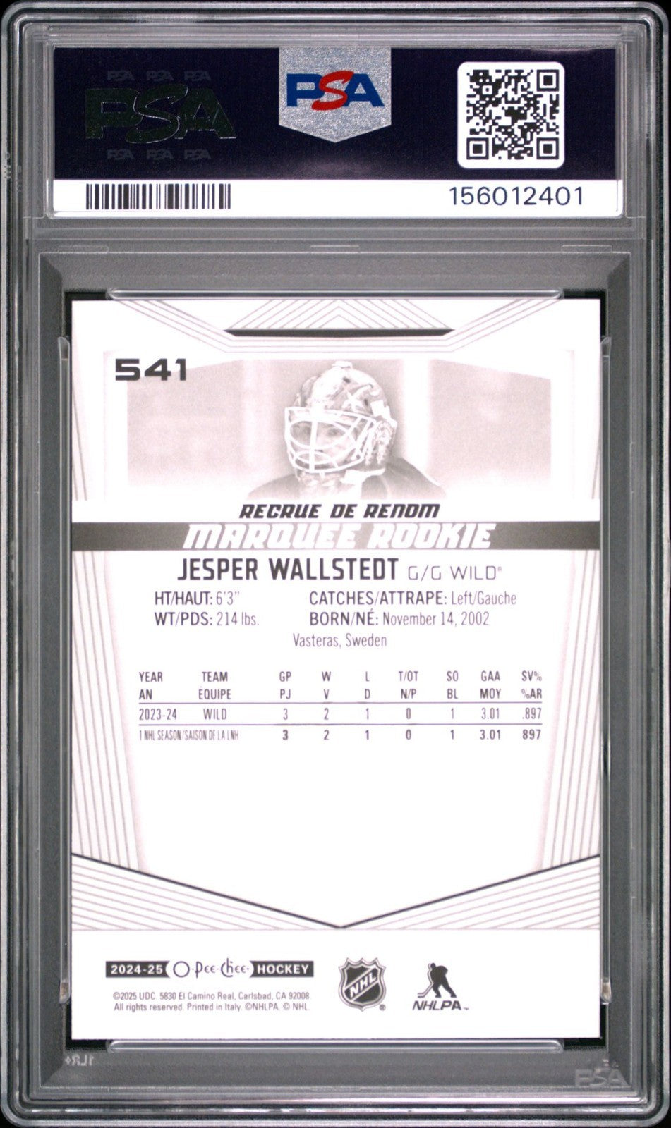 2024-25 O-Pee-Chee O-Pee-Chee #541 Jesper Wallstedt MAR PSA 10 Graded trading card