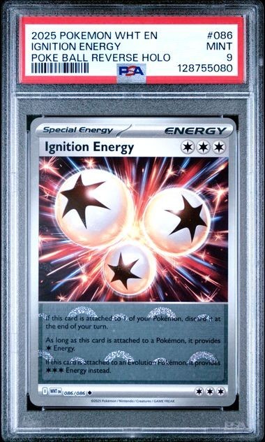 2025 Pokemon WHT EN-White Flare #086 Ignition Energy Poke Ball Reverse PSA 9 Graded trading card