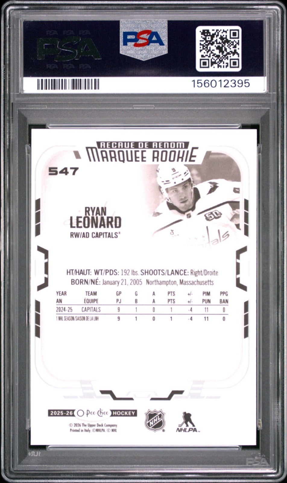 2025-26 O-Pee-Chee O-Pee-Chee #547 Ryan Leonard PSA 10 Graded trading card