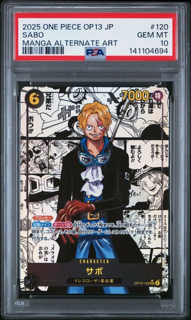 2025 One Piece OP13 JP Carrying of His Will OP13-120 Sabo Manga Alternate Art PSA 10 Cert #141104694