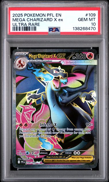 2025 Pokémon PFL EN Phantasmal Flames Mega Charizard X ex #109 Ultra Rare PSA 10 Cert #138268470