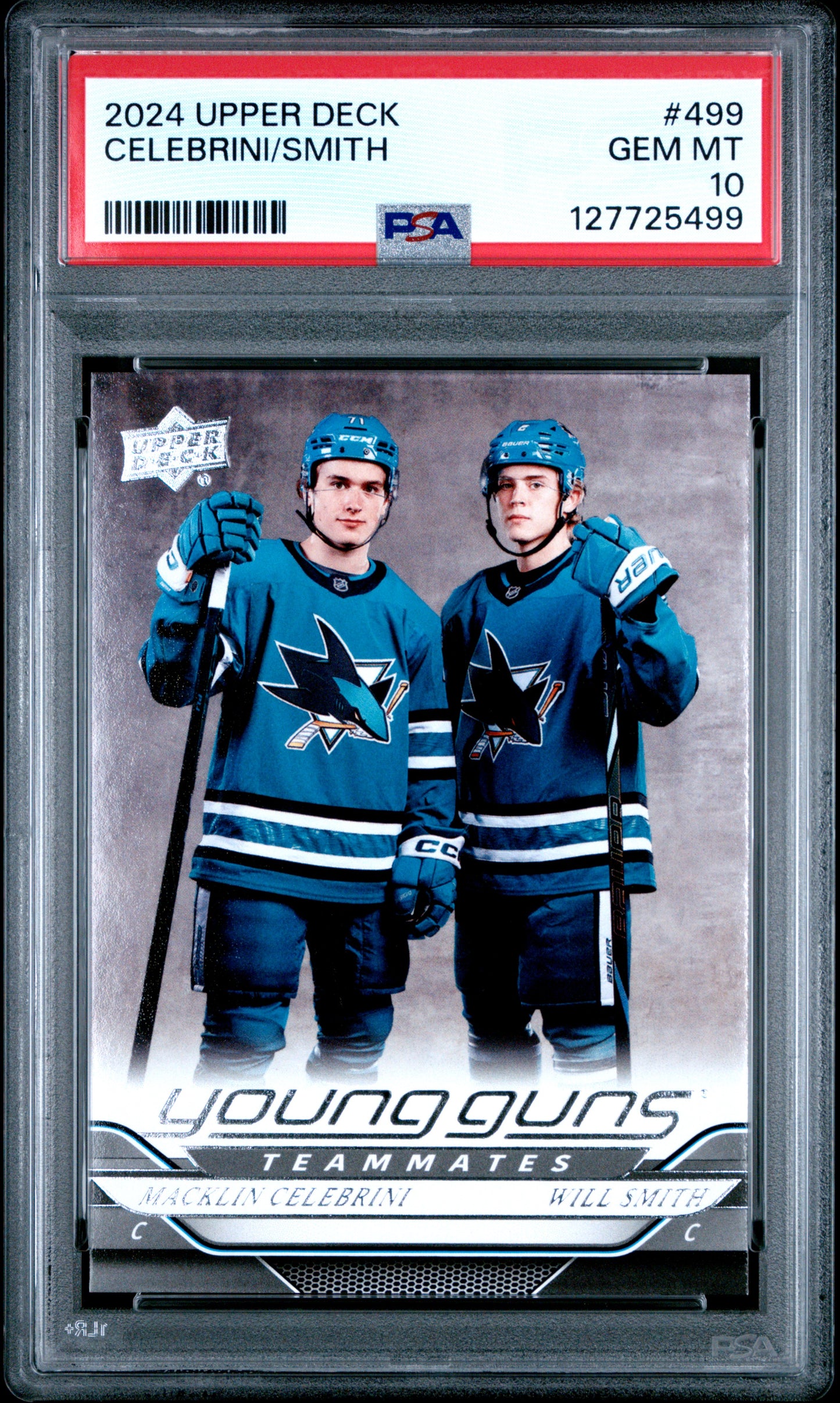 2024-25 Upper Deck Series 2 Celebrini/Smith #499 Young Guns Teammates PSA 10 Cert #127725499