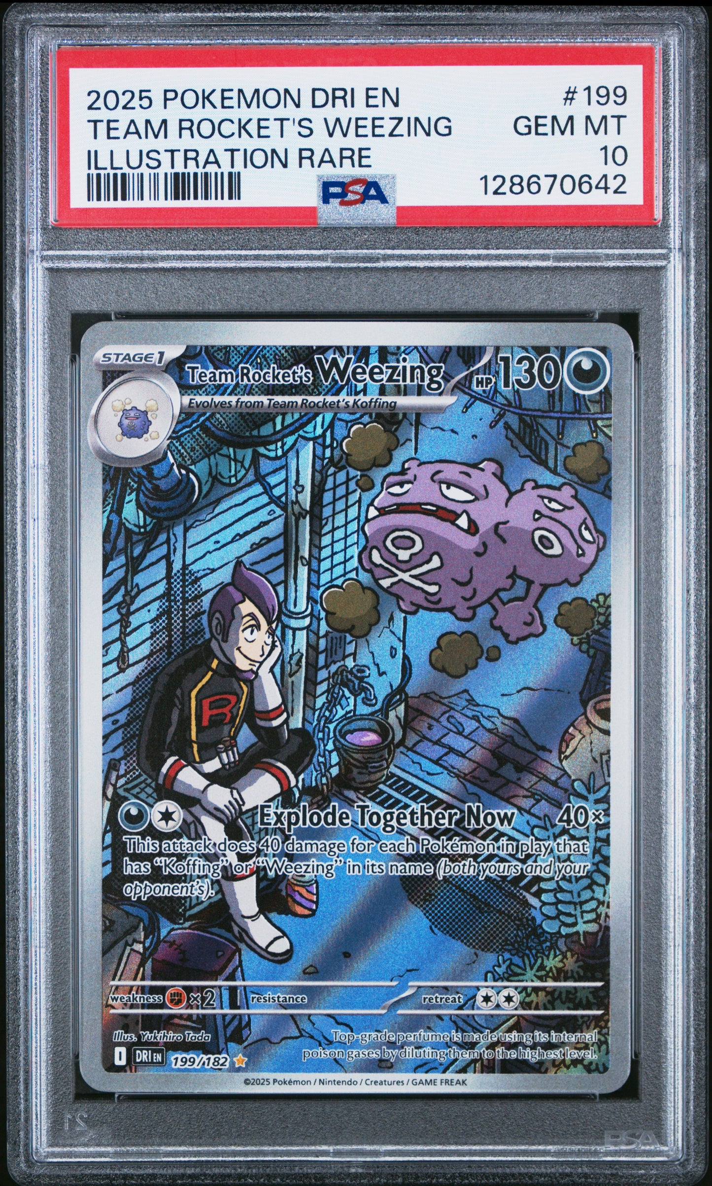 2025 Pokémon DRI EN Team Rocket's Weezing #199 Illustration Rare — PSA 10 Cert #128670642