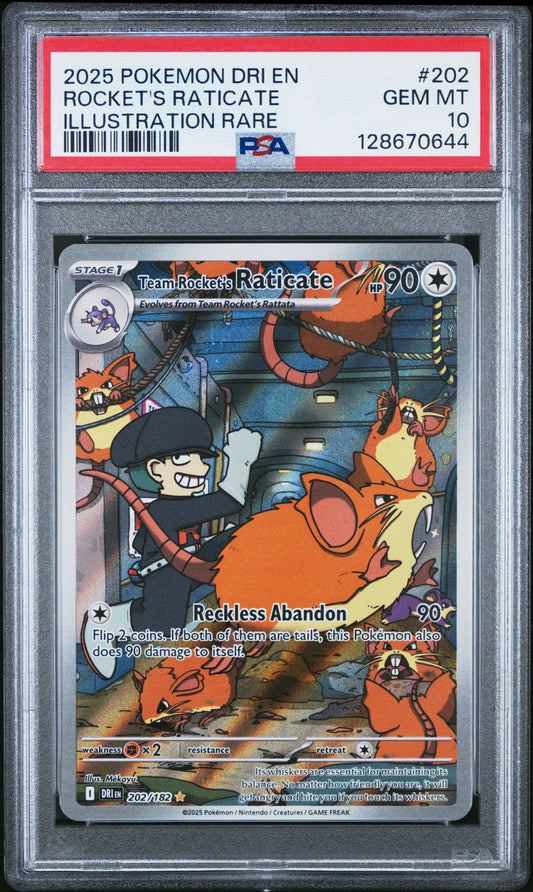 2025 Pokémon DRI EN Team Rocket's Raticate #202 Illustration Rare — PSA 10 Cert #128670644