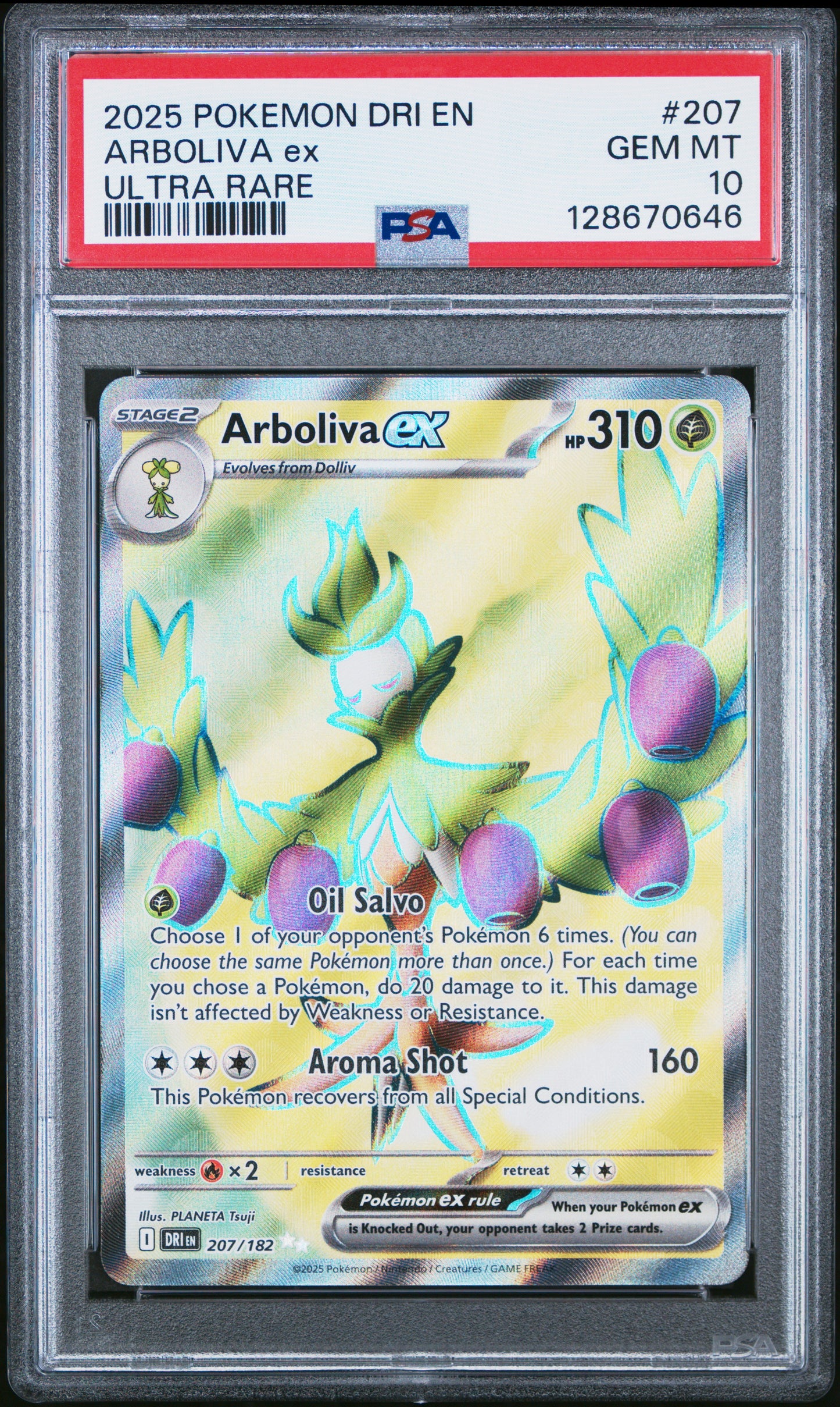 2025 Pokémon DRI EN Arboliva ex #207 Ultra Rare PSA 10 Cert #128670646