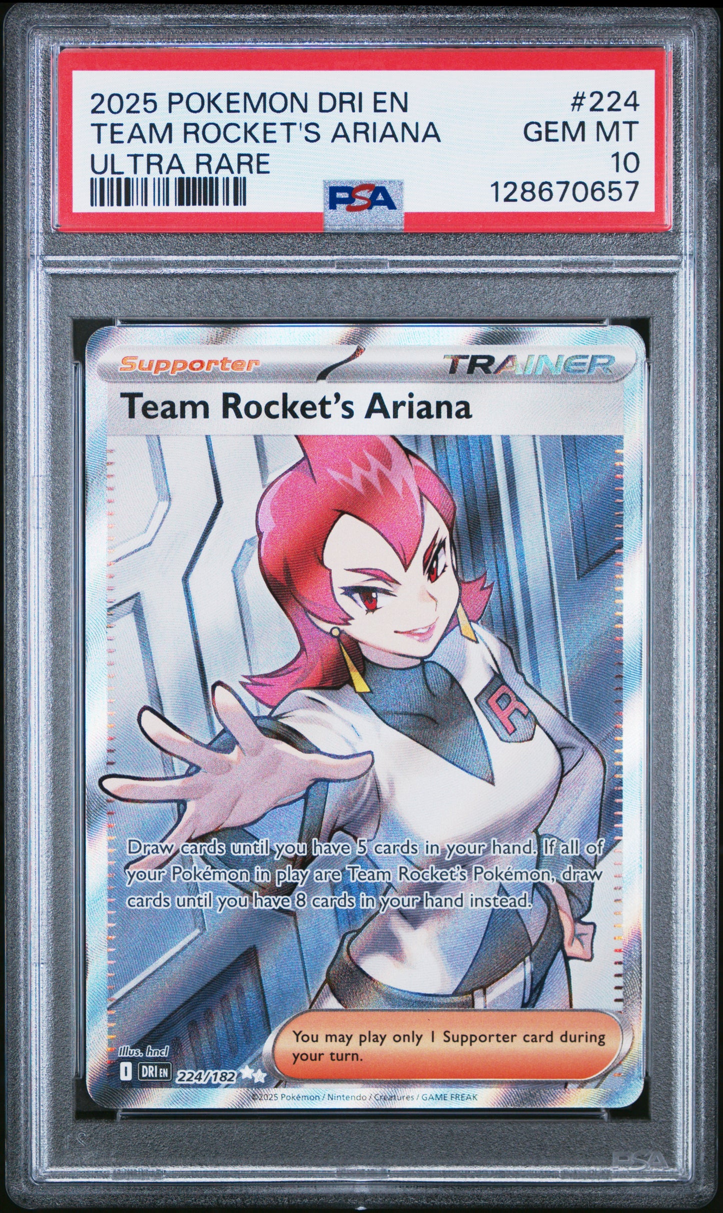 2025 Pokémon DRI EN Team Rocket's Ariana #224 Ultra Rare PSA 10 Cert #128670657