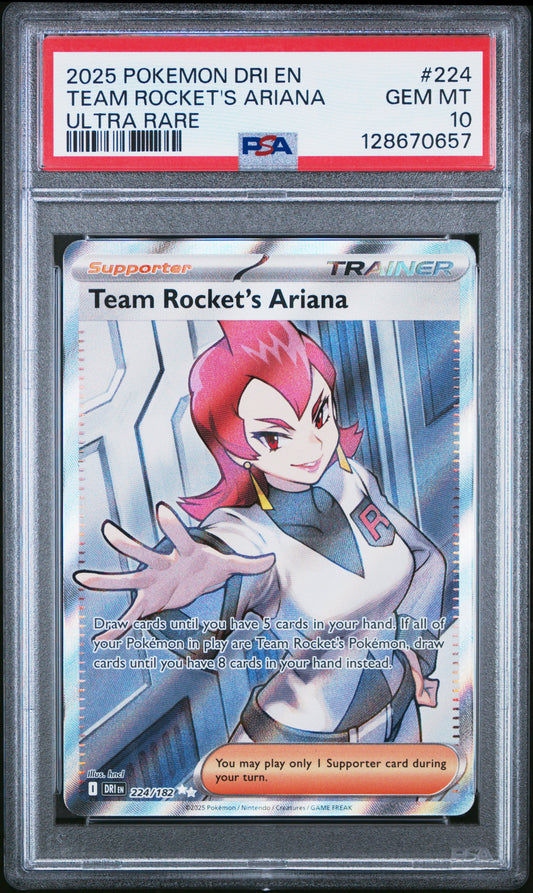 2025 Pokémon DRI EN Team Rocket's Ariana #224 Ultra Rare PSA 10 Cert #128670657