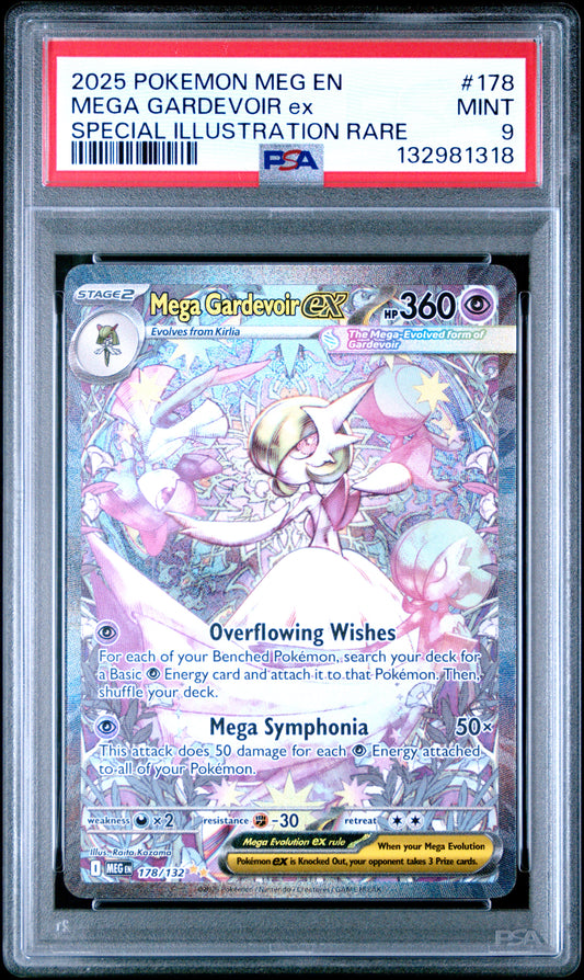 2025 Pokémon MEG EN #178 Mega Gardevoir EX Special Illustration Rare SIR — PSA 9 Cert #132981318
