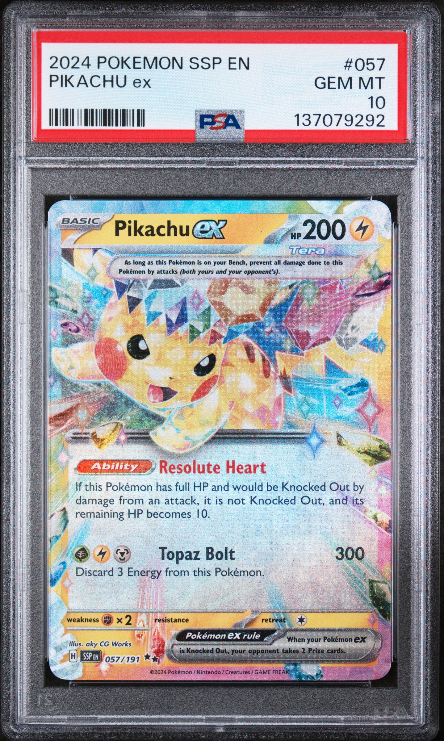 2024 Pokémon SSP EN Pikachu ex #057 Tera PSA 10 GEM MT