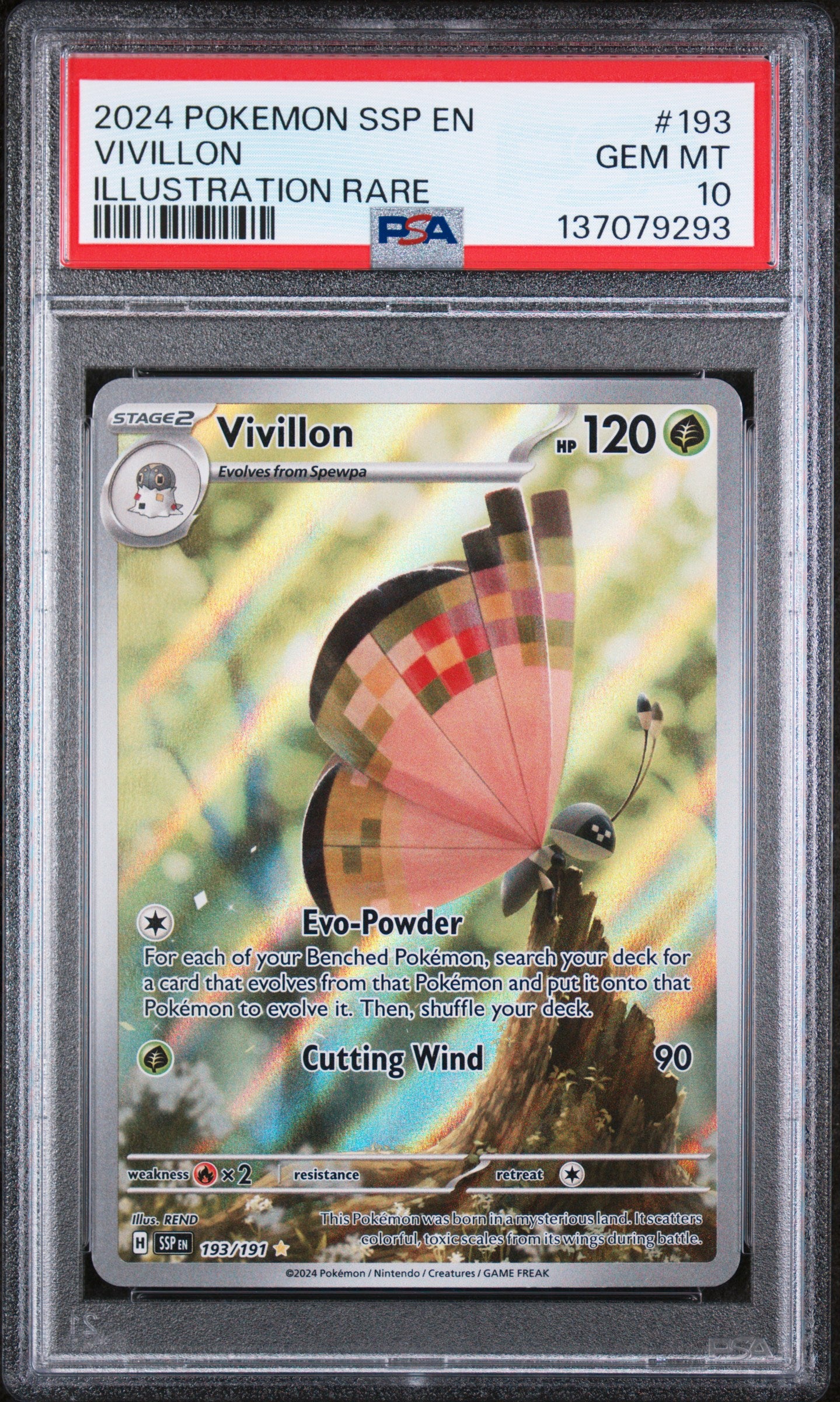 2024 Pokémon SSP EN Vivillon #193 Illustration Rare PSA 10 Cert #137079293