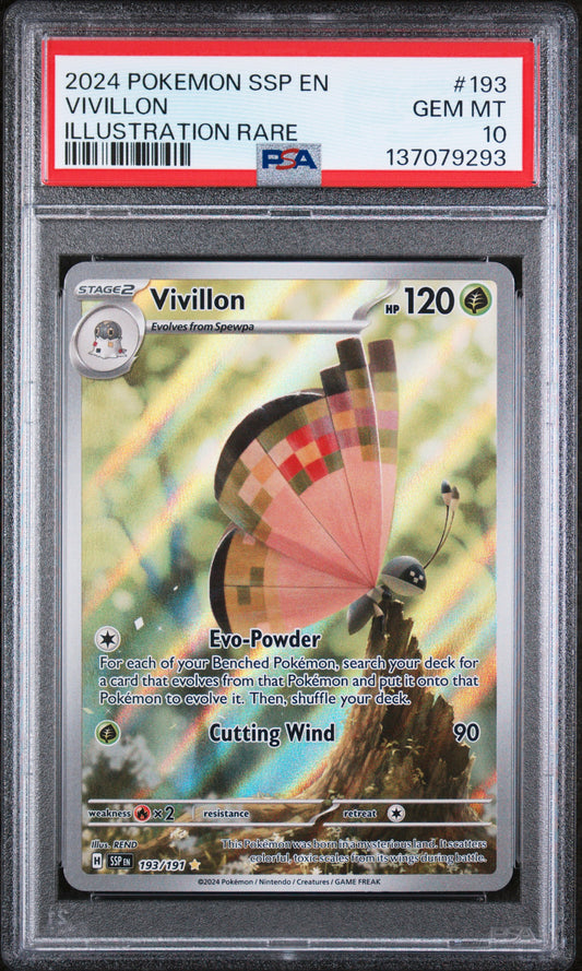 2024 Pokémon SSP EN Vivillon #193 Illustration Rare PSA 10 Cert #137079293
