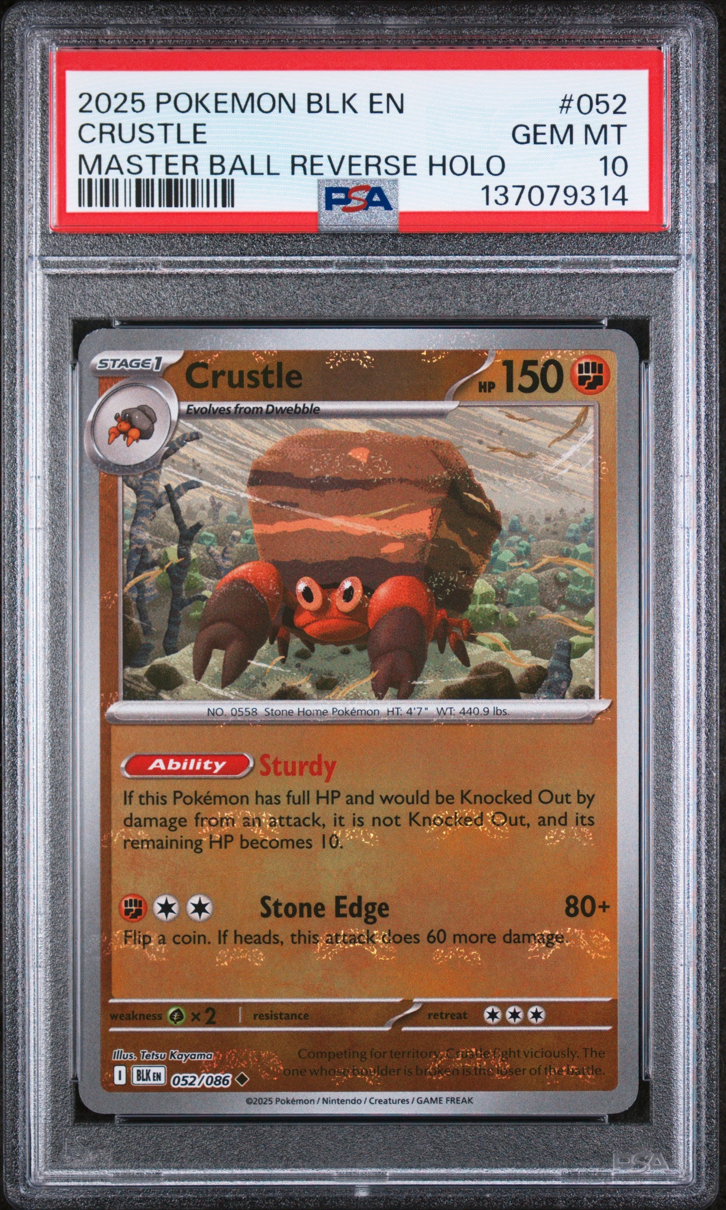 2025 Pokémon BLK EN Crustle #052 Master Ball Reverse Holo PSA 10 Cert #137079314
