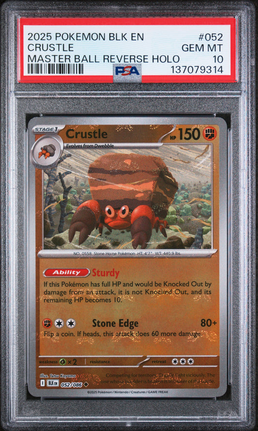 2025 Pokémon BLK EN Crustle #052 Master Ball Reverse Holo PSA 10 Cert #137079314