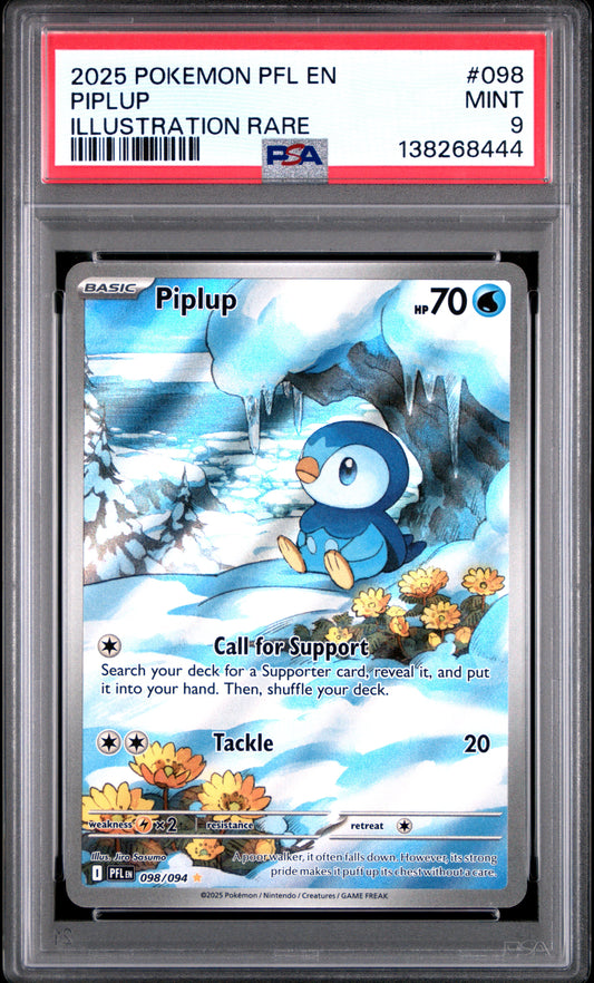2025 Pokémon PFL EN Phantasmal Flames Piplup #098 Illustration Rare PSA 9 Cert #138268444