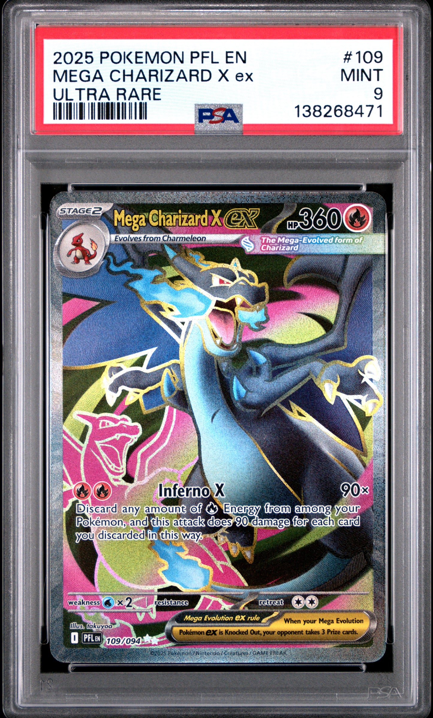 2025 Pokémon PFL EN Phantasmal Flames Mega Charizard X ex #109 Ultra Rare PSA 9 Cert #138268471