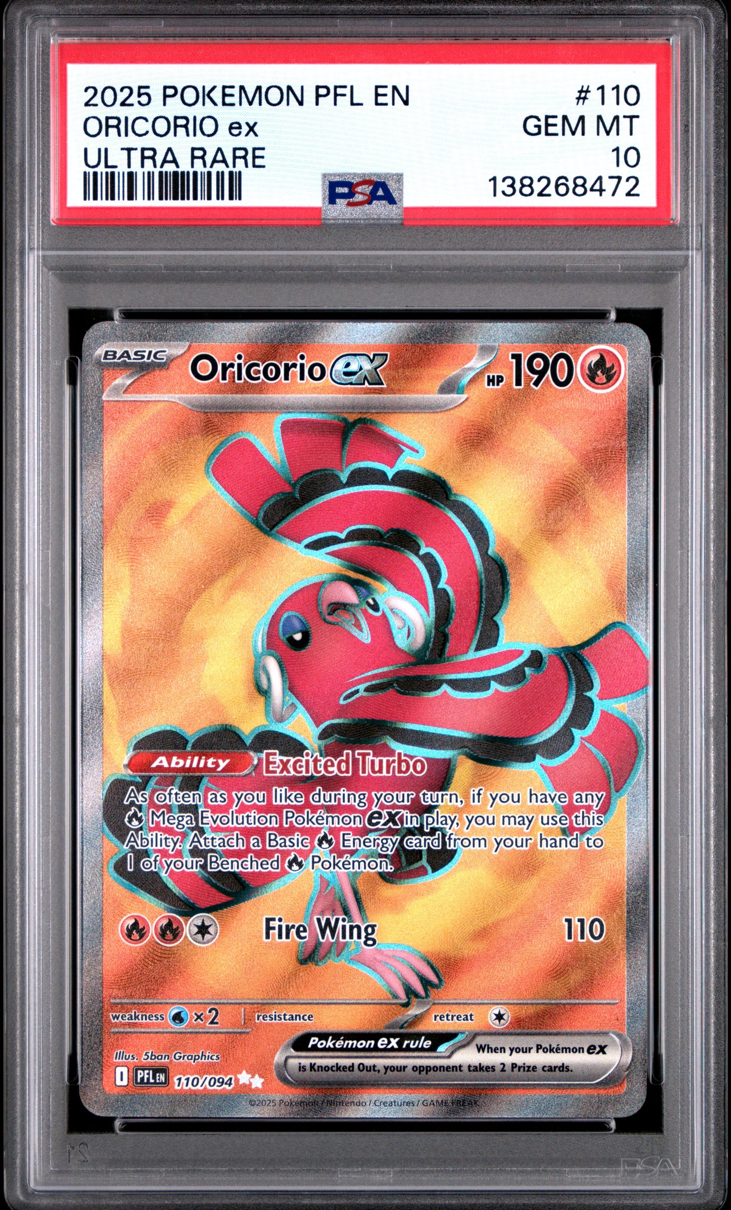 2025 Pokémon PFL EN Phantasmal Flames Oricorio ex #110 Ultra Rare PSA 10 Cert #138268472
