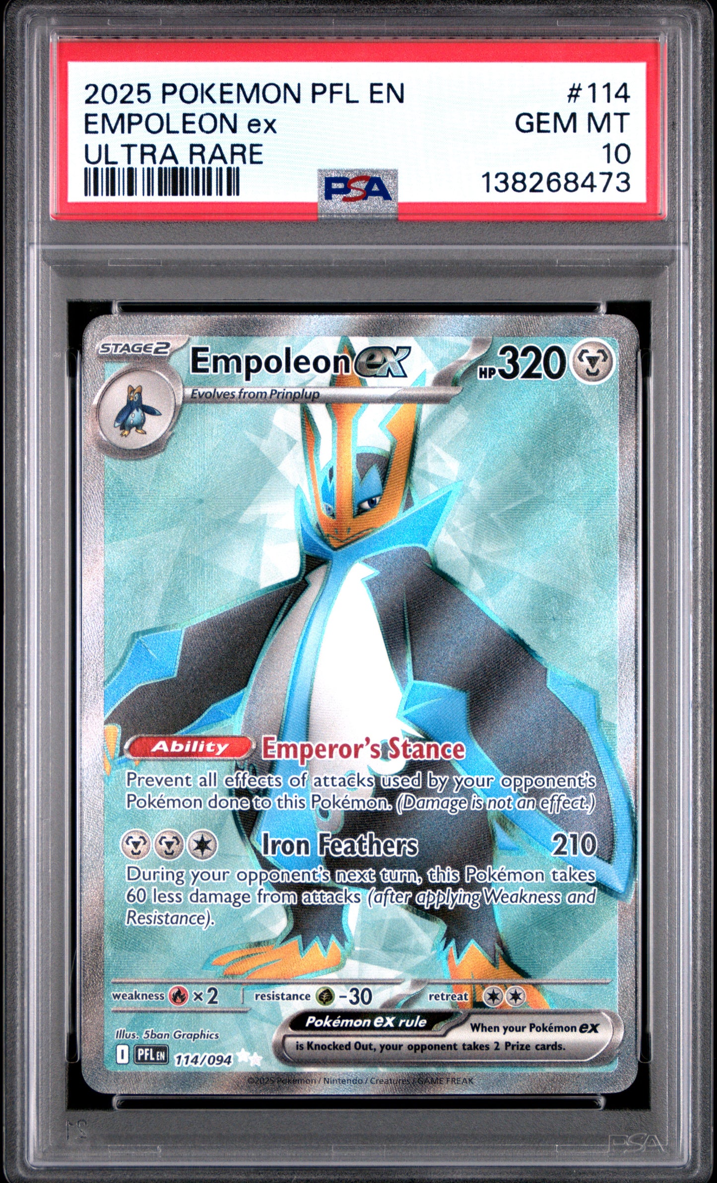 2025 Pokémon PFL EN Phantasmal Flames Empoleon ex #114 Ultra Rare PSA 10 Cert #138268473